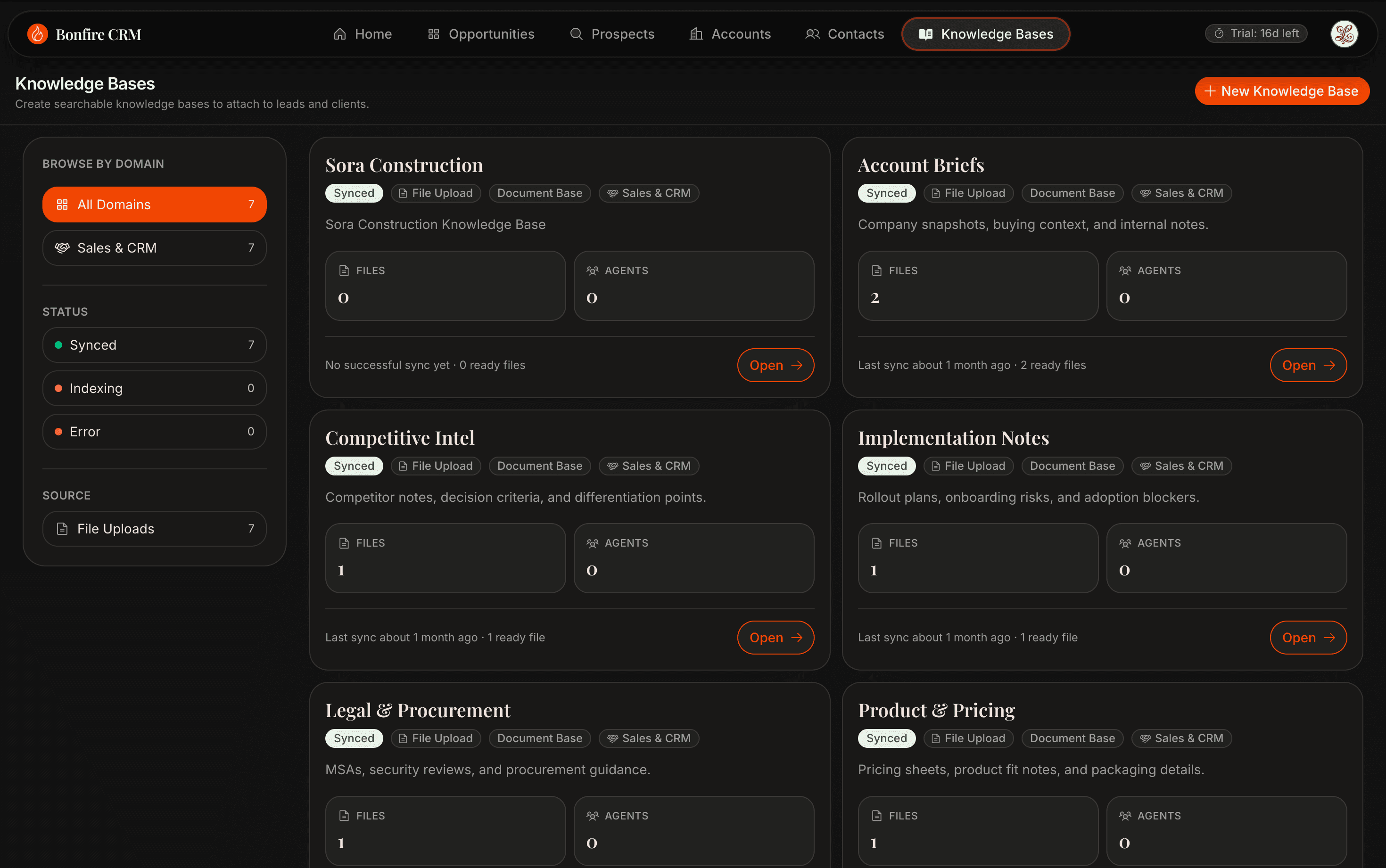 Bonfire CRM Account Knowledge Base